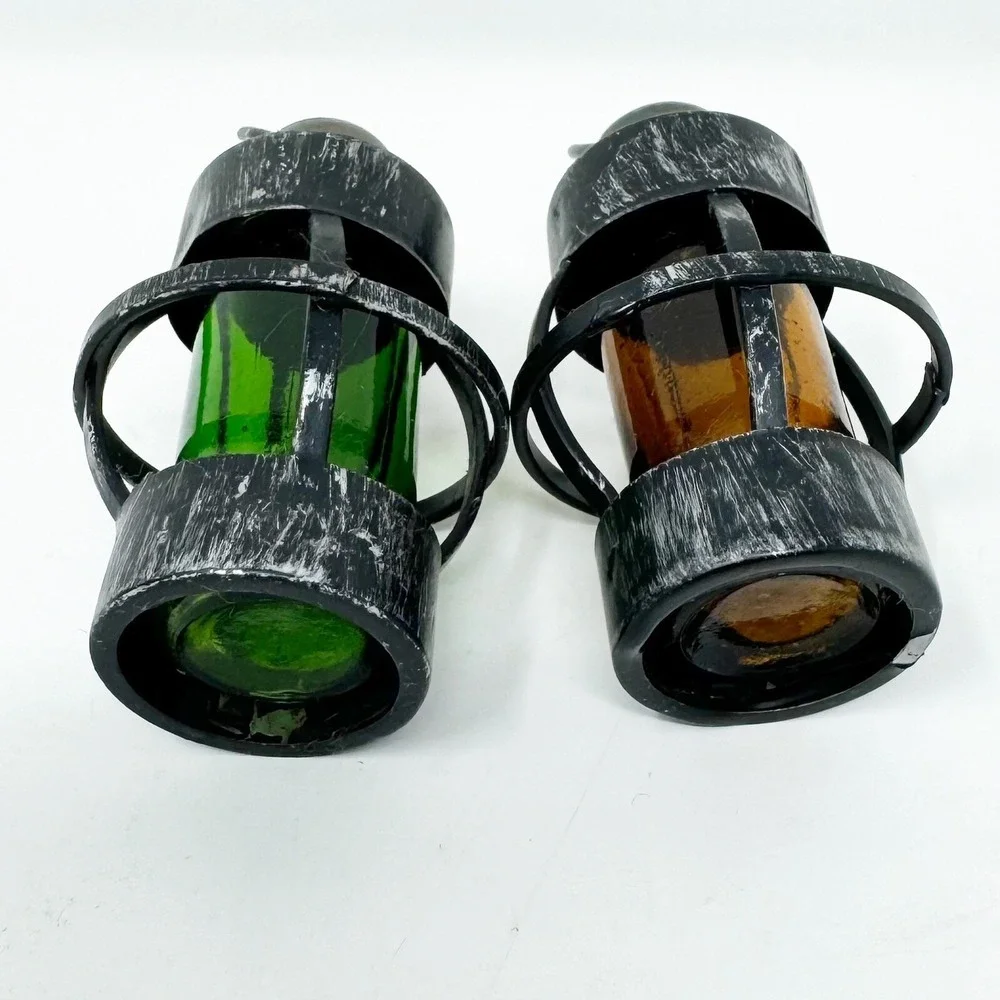 Vintage 50s‎ Colored Glass Red Green Salt Pepper Shaker Holiday Nautical Lantern